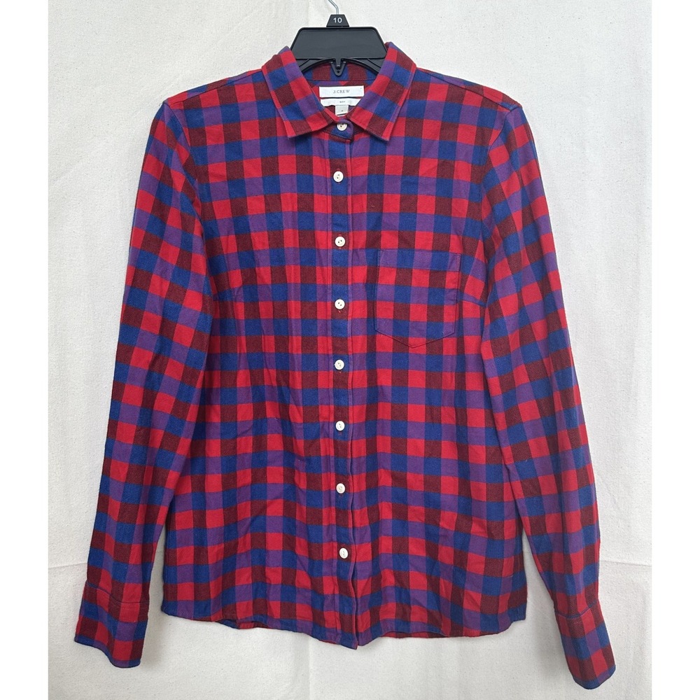 J. Crew Boy Shirt Red Blue Buffalo Check Plaid‎ Cotton Button Down Sz 2 Casual